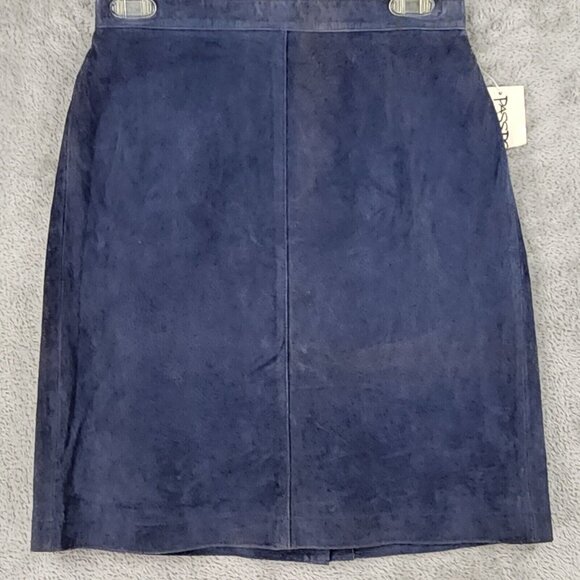 Passports Vest Skirt Set Womens Medium Blue Leather Full Zip Vintage Knee Length - Picture 3 of 16